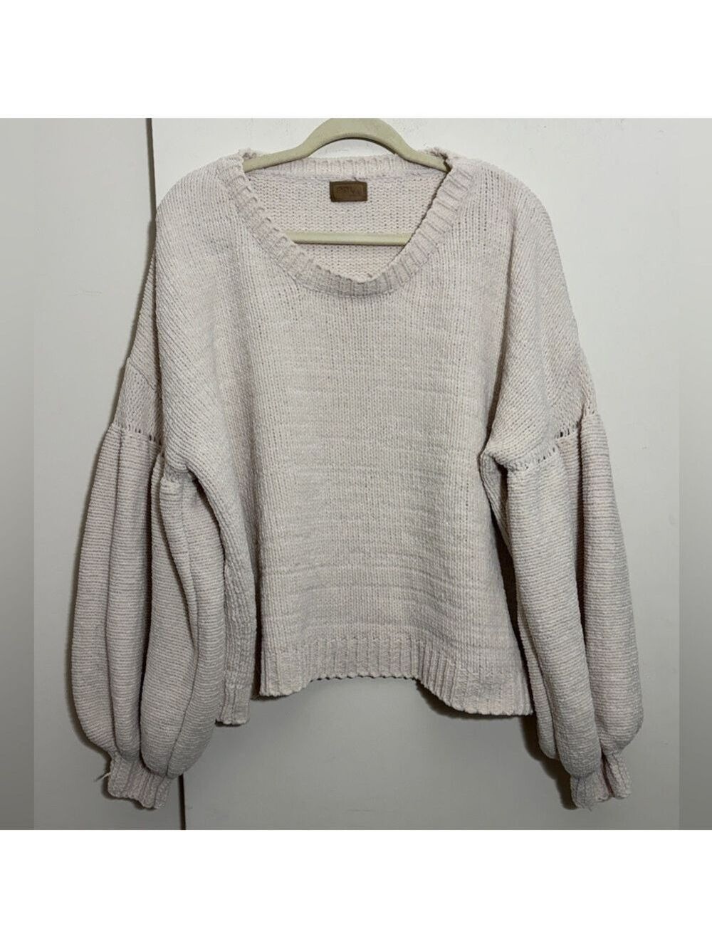 POL Cream Oversized Chunky Knit Sweater Balloon Sleeve Boho Size L